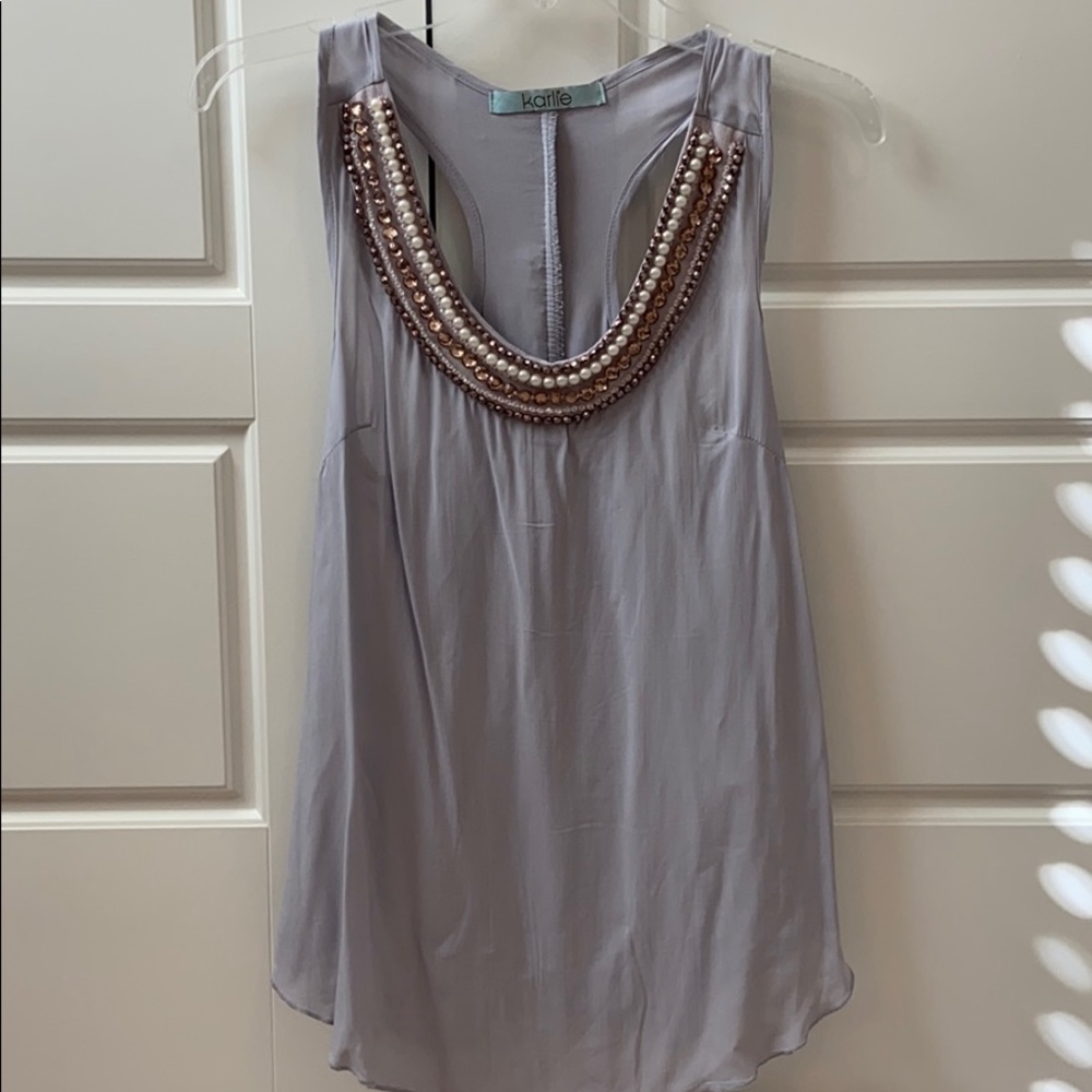 Karlie bejeweled grey tank top